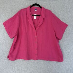 Old Navy Blouse Womens XXL Gauze Pink Slub Cotton Pullover Shirt